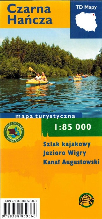 Czarna Hańcza, Jezioro Wigry, Kanał Augustowski. Szlak kajakowy. Laminowana mapa turystyczna wydawnictwa Agencja TD. Okładka