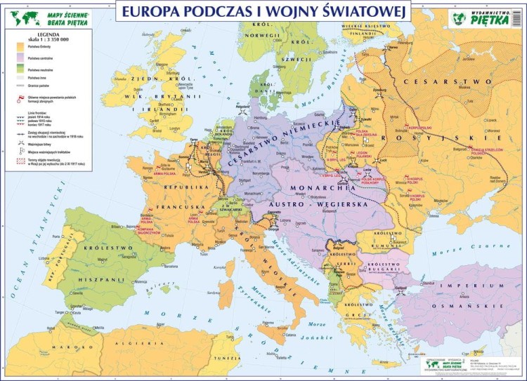 Europa podczas I wojny światowej. Szkolna mapa ścienna