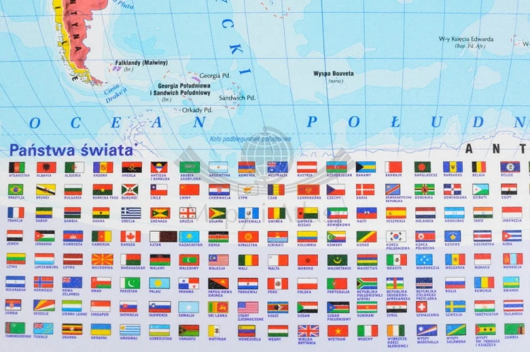 Świat. Mapa polityczna. Podkładka na biurko wydawnictwa Demart. Fragment 2