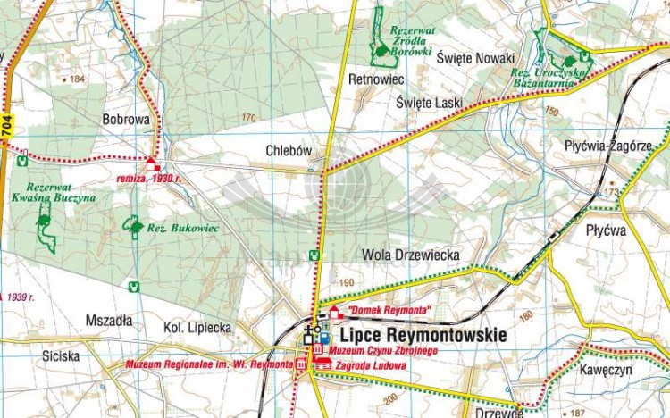 Łódzkie, część północna 1:100 000. Mapa turystyczna wydawnictwa Compass. Fragment