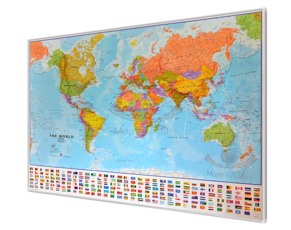 Świat 1:30 000 000. Mapa polityczna do wpinania. Rama alu SLIM