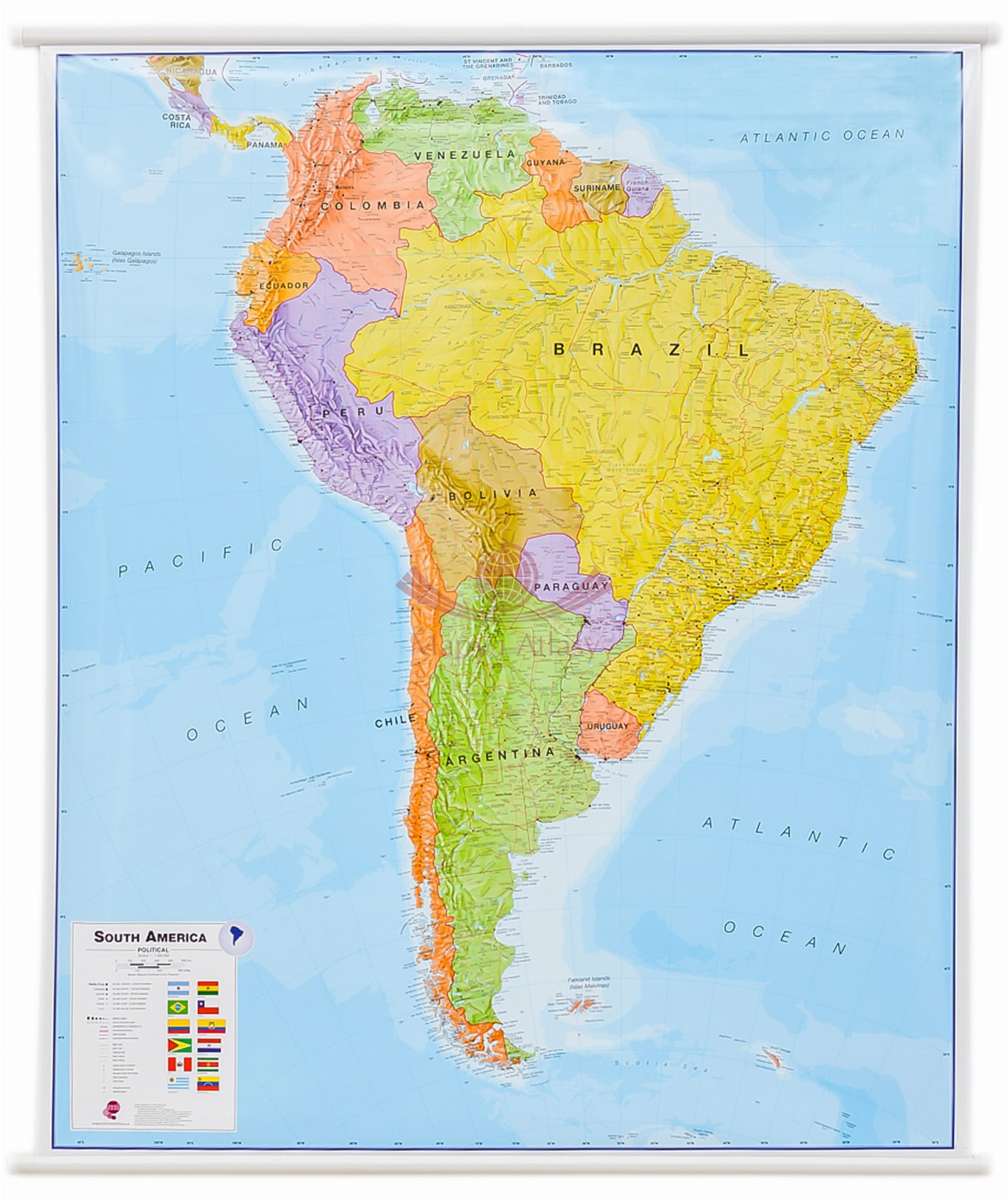 Ameryka Południowa 1:7 000 000. Mapa ścienna polityczna. MI