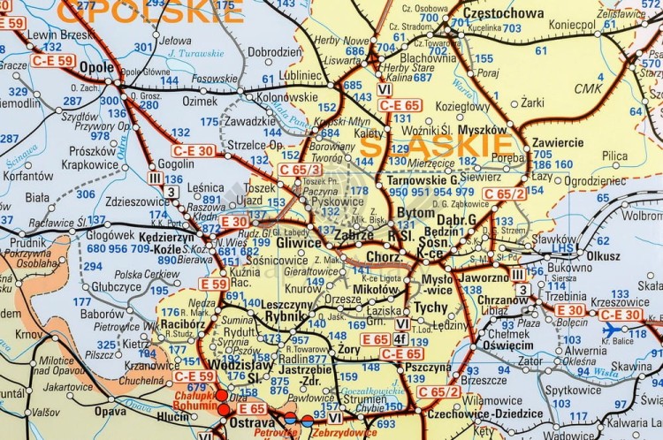 Polska i Europa. Mapa ścienna kolejowa, dwustronna. 107 x 70 cm. Strona 1 - fragment 6