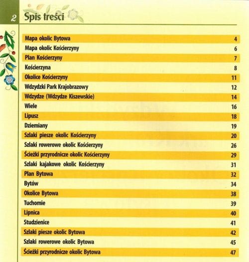 Wdzydzki Park Krajobrazowy, okolice Kościerzyny i Bytowa. Przewodnik wydawnictwa Galielos. Spis treści