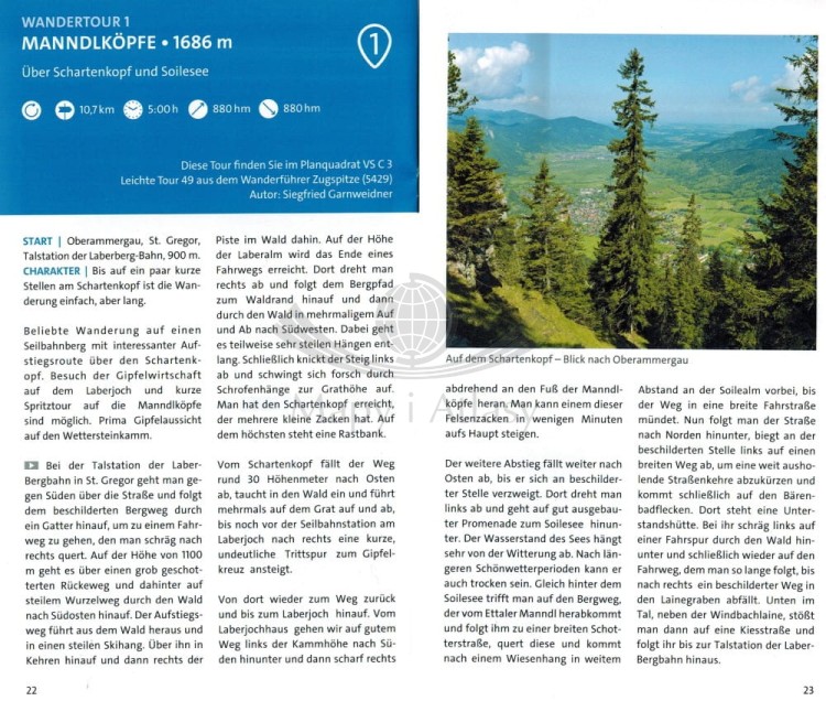 Werdenfelser Land mit Zugspitze. Wodoodporna mapa turystyczna wydawnictwa Kompass. Informator - strona przykładowa