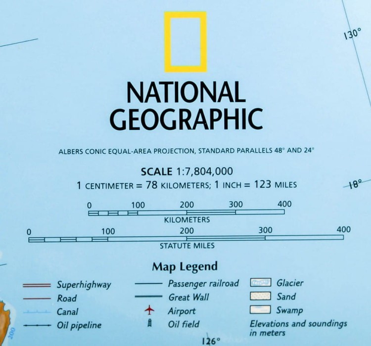 Chiny. Mapa ścienna wydawnictwa National Geographic. Legenda