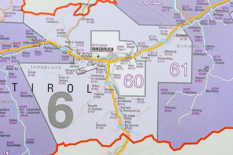 Austria 1:620 000. Mapa kodowa w wersji do wpinania wydawnictwa Stiefel. Fragment 3