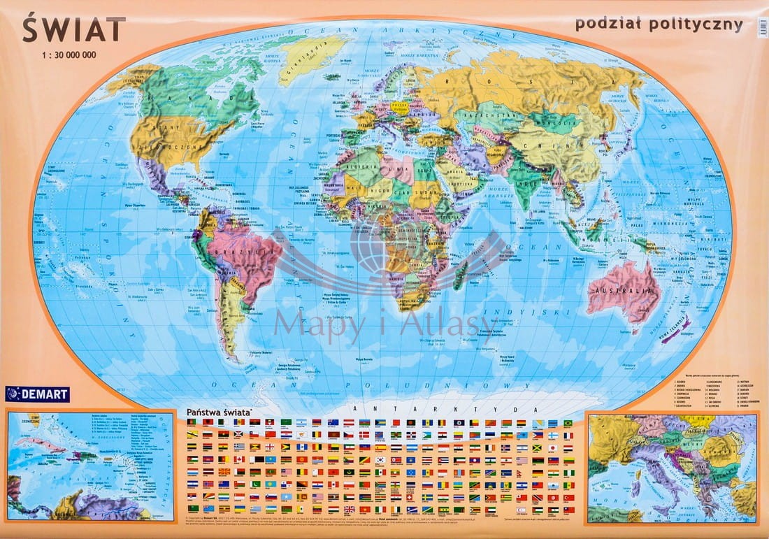Świat 1:30 000 000. Mapa ścienna polityczna, gabinetowa. Demart