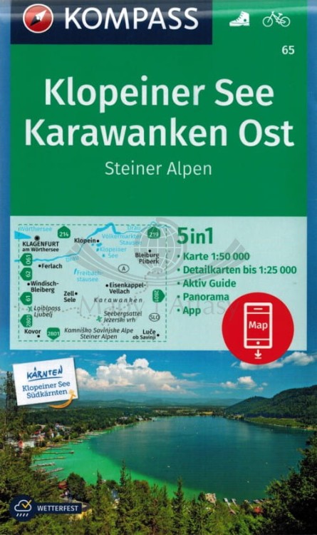 Klopeiner See, Karawanken Ost, Steiner Alpen. Laminowana mapa turystyczna wydawnictwa Kompass. Okładka