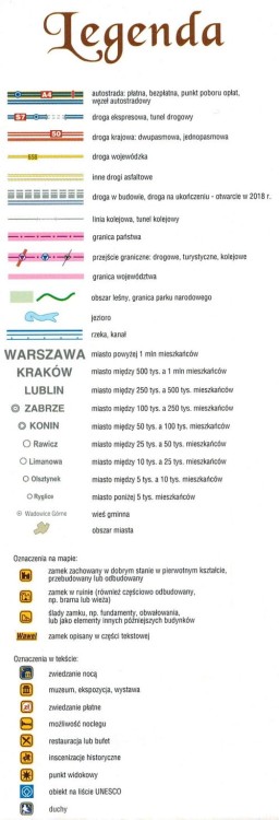 Polska. Mapa turystyczna zamków Polski wydawnictwa Compass. Legenda