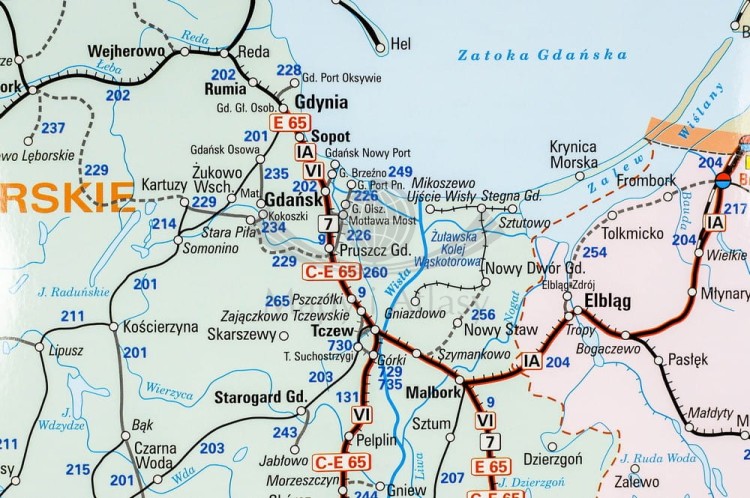 Polska i Europa. Mapa ścienna kolejowa, dwustronna. 107 x 70 cm. Strona 1 - fragment 1