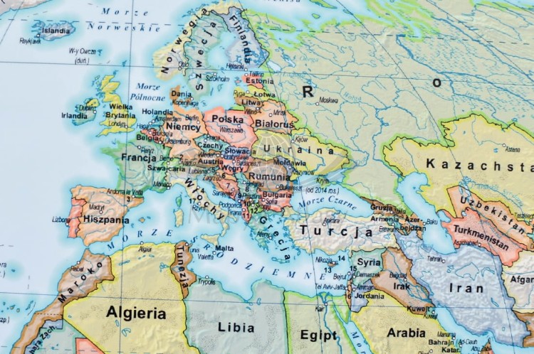 Świat. Mapa polityczna i fizyczna. Podkładka na biurko. Fragment 5