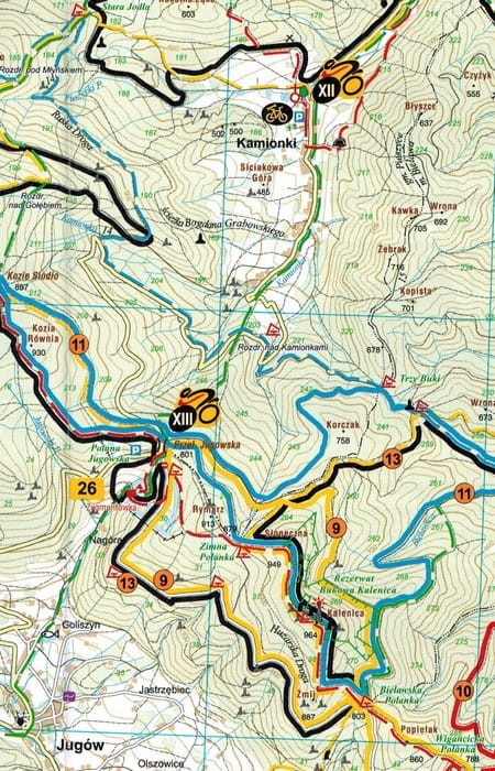 MTB Sudety: Góry Sowie, Kamienne, Wałbrzyskie, Bardzkie, Mieroszowskie Ściany. Mapa turystyczna tras rowerowych wydawnictwa Galileos. Fragment