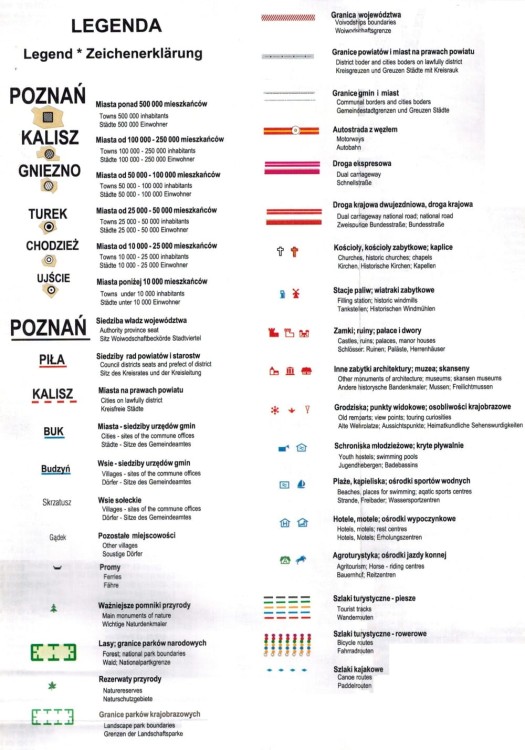 Województwo wielkopolskie / Wielkopolska 1:240 000. Mapa administracyjno-turystyczna wydawnictwa BiK. Legenda 1