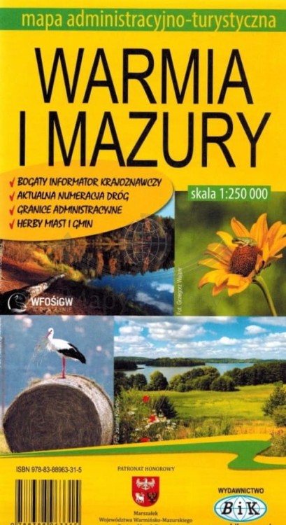 Województwo warmińsko-mazurskie / Warmia i Mazury. Mapa administracyjno-turystyczna wydawnictwa BiK. Okładka