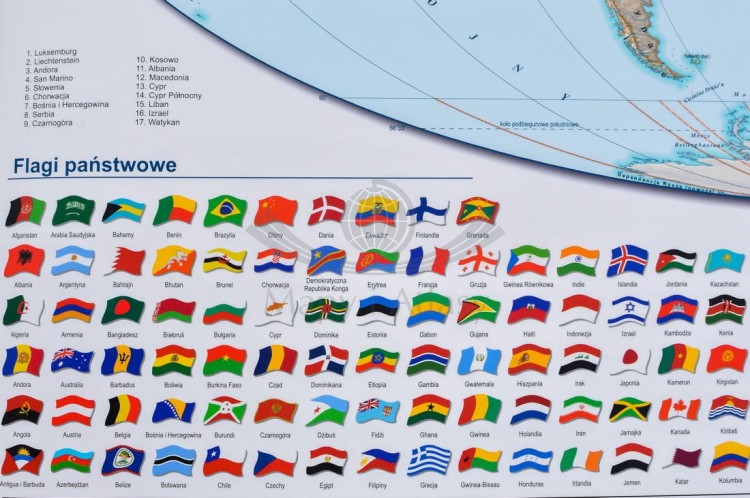 Świat. Mapa polityczna i fizyczna. Mapa ścienna. Fragment 1
