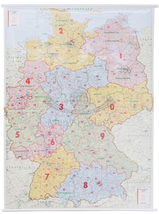 Niemcy 1:500 000. Mapa ścienna. Kody pocztowe. Postleit-Karte