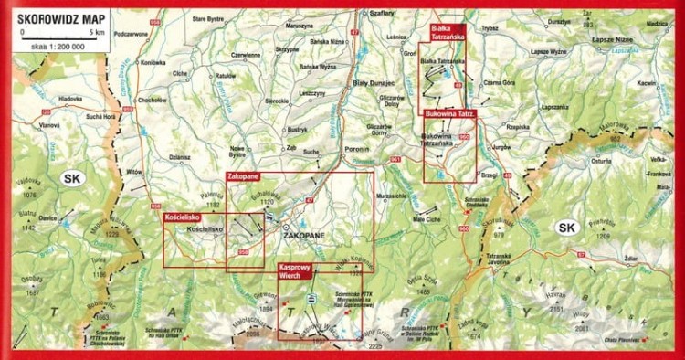 Zakopane, Bukowina i Białka Tatrzańska, Kościelisko. Laminowana mapa turystyczna wydawnictwa Gauss. Zasięg