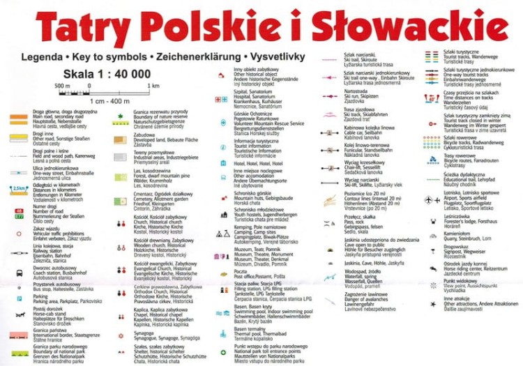 Tatry Polskie i Słowackie 1:40 000. Mapa turystyczna wydawnictwa Gauss. Legenda
