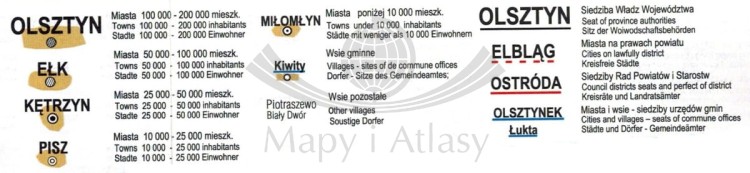 Województwo warmińsko-mazurskie / Warmia i Mazury. Mapa administracyjno-turystyczna wydawnictwa BiK. Legenda 3