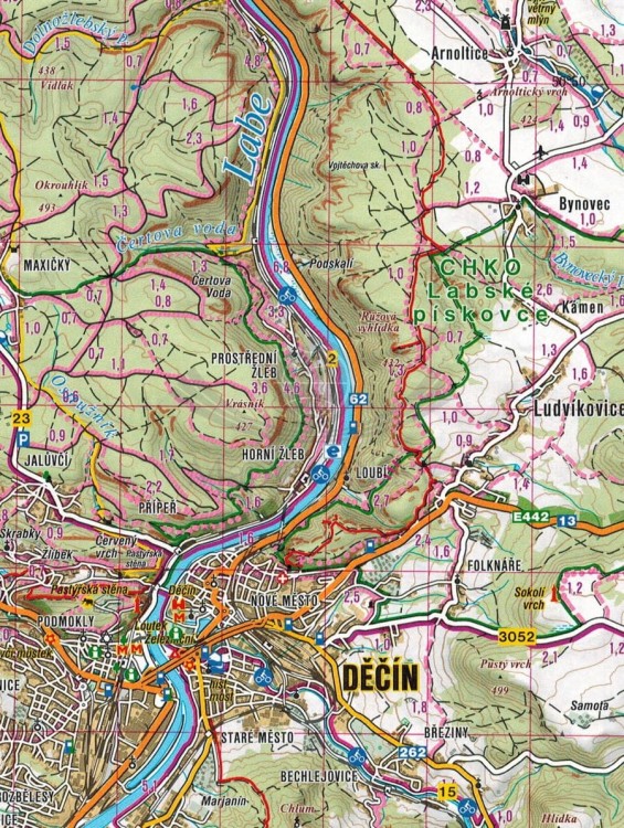Czechy 1:75 000. Atlas rowerowy wydawnictwa Shocart. Przykładowy arkusz 1 - fragment