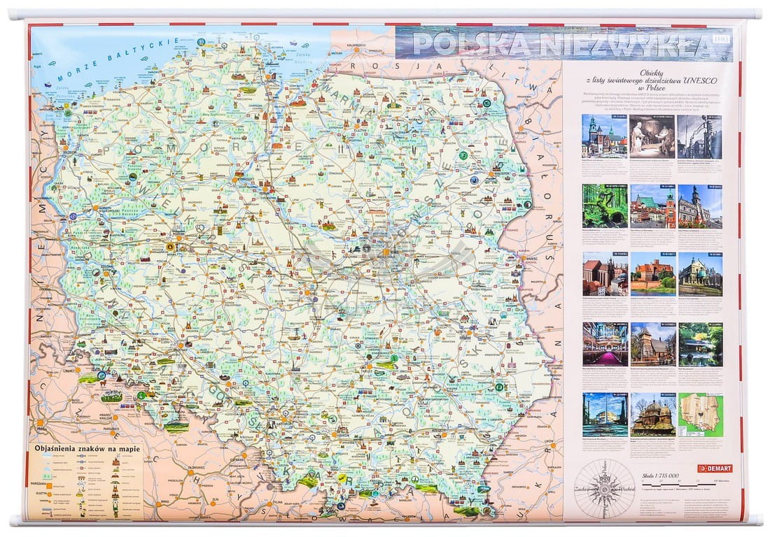 Polska niezwykła 1:715 000. Mapa ścienna dla dzieci. Demart