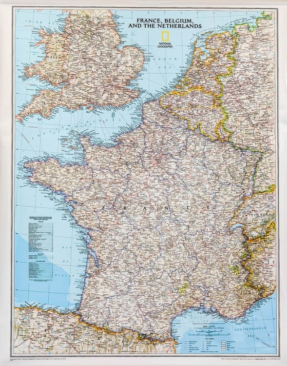 Francja, Belgia, Holandia, Anglia, Walia 1:1 953 000. Mapa ścienna polityczna wydawnictwa National Geographic