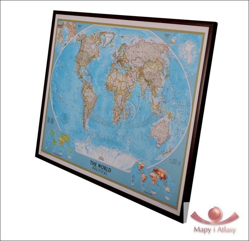 Świat 1:19 663 000. Mapa polityczna Classic. Wersja do wpinania, rama drewniana. National Geographic