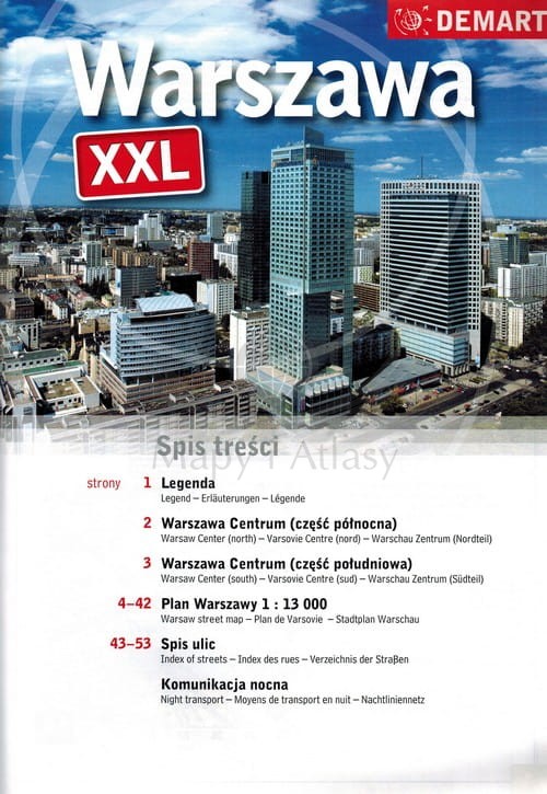 Warszawa 1:13 000. Atlas samochodowy miasta XXL wydawnictwa Demart. Spis treści