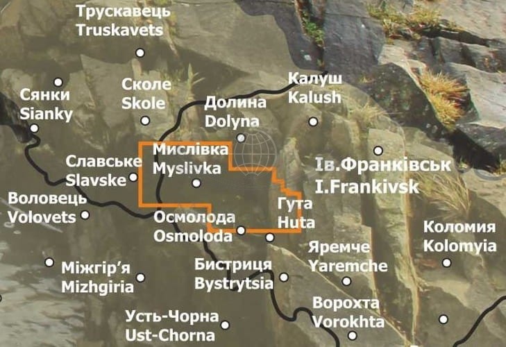 Gorgany Niskie. Mapa turystyczna wydawnictwa Assa. Zasięg