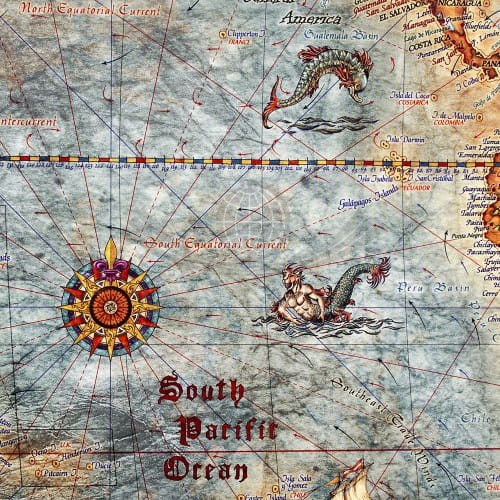 Świat 1:33 000 000. Mapa ścienna ozdobna "antyczna" z węzłami. Fragment 3