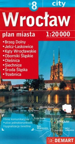 Wrocław +8. Mapa / Plan miasta wydawnictwa Demart. Okładka