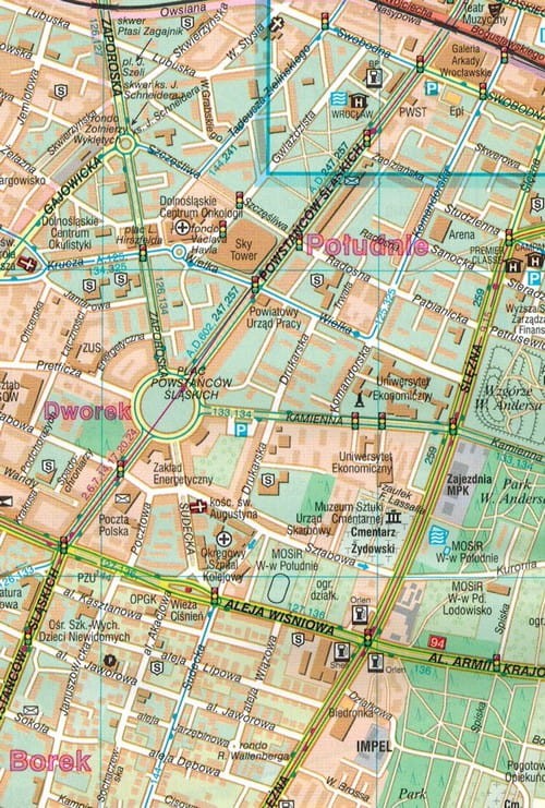 Wrocław +8. Mapa / Plan miasta wydawnictwa Demart. Fragment 1