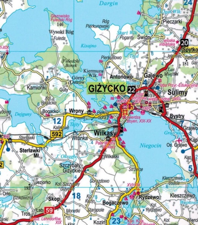 Mazury i Warmia Laminowana mapa turystyczna / Miniprzewodnik ExpressMap fragment 1