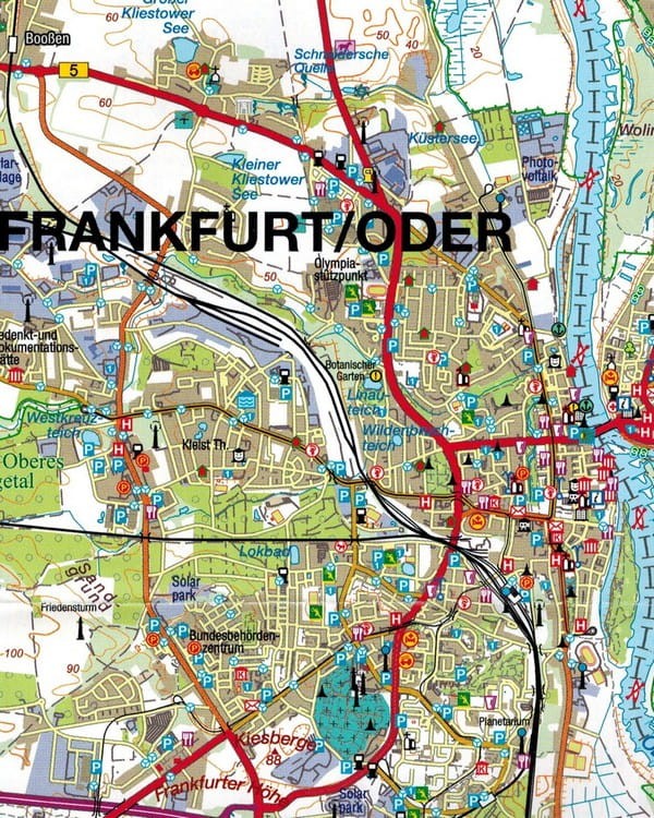 Słubice, Frankfurt (Oder). Plan miasta / Mapa turystyczna okolic wydawnictwa Sygnatura.  Fragment 1