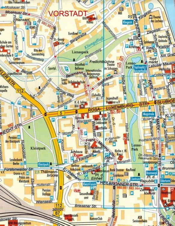 Słubice, Frankfurt (Oder). Plan miasta / Mapa turystyczna okolic wydawnictwa Sygnatura.  Fragment 2