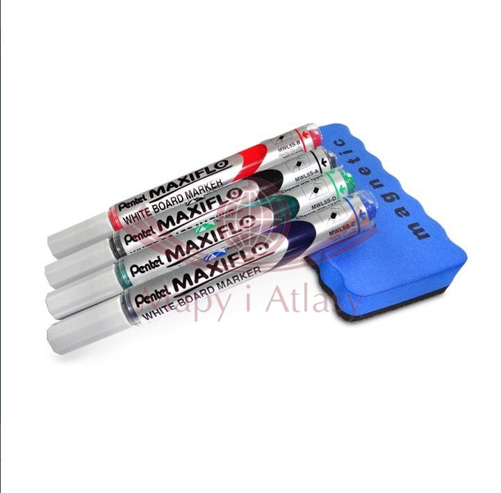 Zestaw 4 markerów Pentel + ścierak magnetyczny