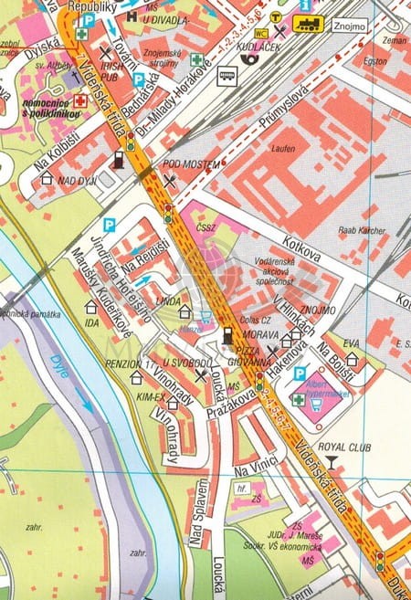 Znojmo i okolice 1:12 000. Mapa / Plan miasta wydawnictwa Freytag & Berndt.  Fragment 1
