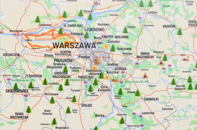 Polska. Dwustronna mapa ścienna krajoznawcza. Wydawnictwo: Meridian. Przyroda - fragment 1