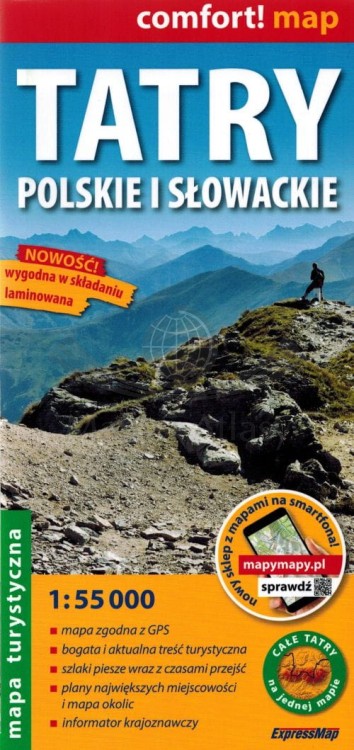 Tatry Polskie i Słowackie 1:55 000. Laminowana mapa turystyczna wydawnictwa ExpressMap. Okładka