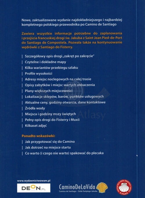Camino de Santiago / Droga św. Jakuba. Przewodnik dla pielgrzymów. Szymon Pilarz wydawnictwa WAM. Okładka tył