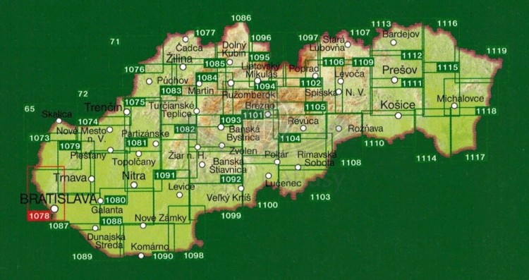 Małe Karpaty, Bratysława. Mapa turystyczna 1078 wydawnictwa Shocart. Skorowidz