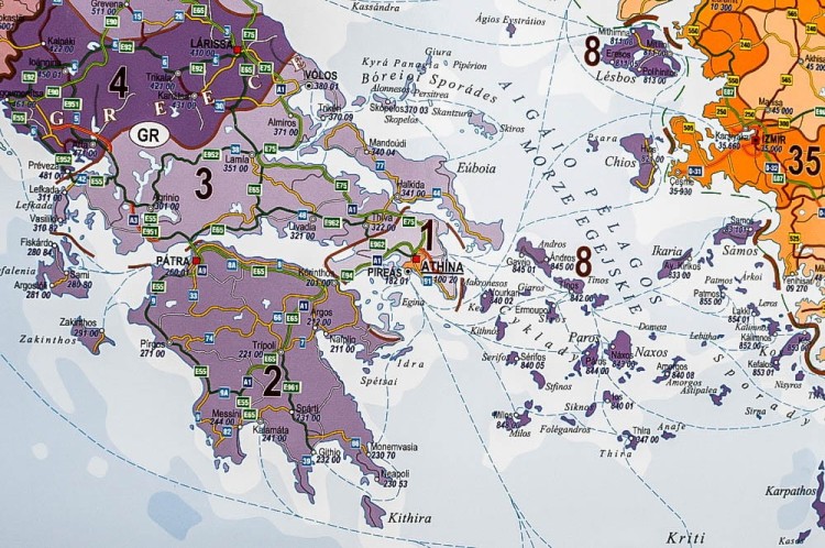 Europa 1:3 600 000. Mapa ścienna. Kody pocztowe. Fragment 4