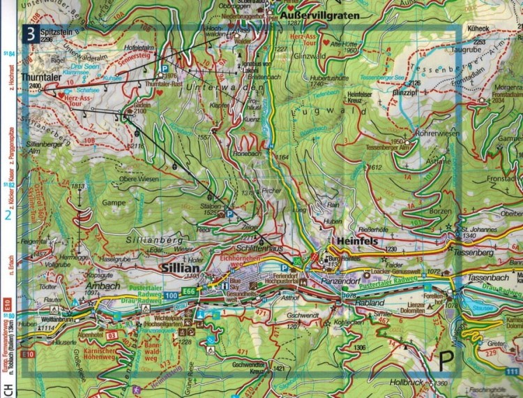 Alpy Karnickie / Lienzer Dolomiten, Lesachtal, Karnischer Hohenweg. Wodoodporna mapa turystyczna 47 wydawnctwa Kompass. Fragment 1