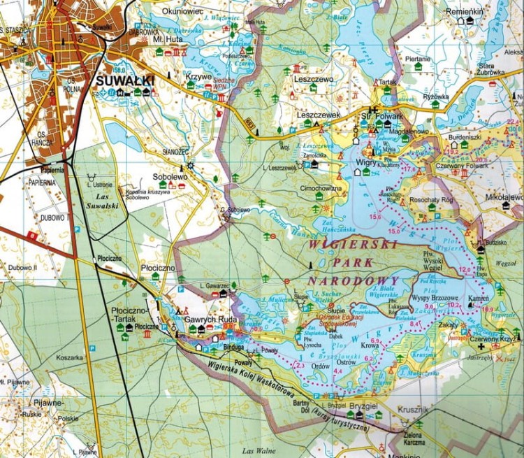 Czarna Hańcza, Jezioro Wigry, Kanał Augustowski. Szlak kajakowy. Mapa turystyczna wydawnictwa Agencja TD. Fragment 1