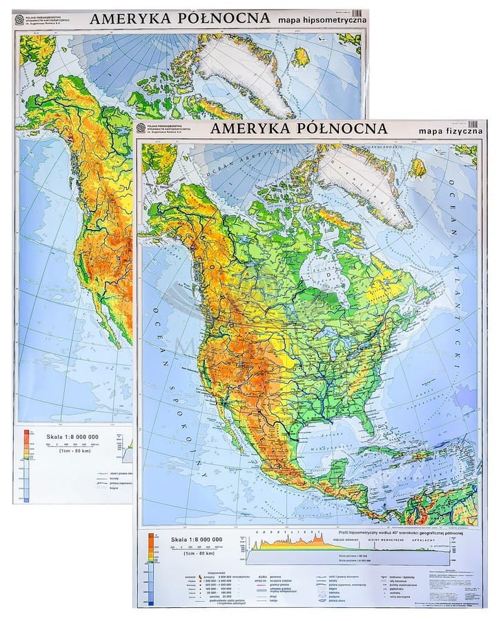 Ameryka Północna. Dwustronna mapa ścienna ogólnogeograficzna (fizyczna) / do ćwiczeń