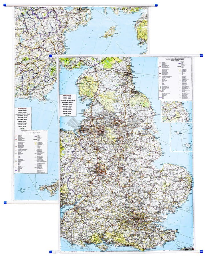 Anglia i Walia. Dwustronna mapa ścienna drogowa. FB