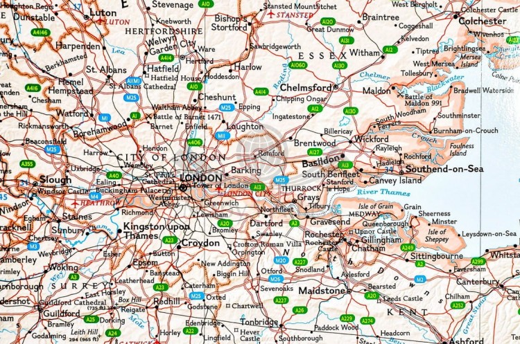 Anglia i Walia 1:868 420. Mapa ścienna wydawnictwa National Geographic. Fragment 2