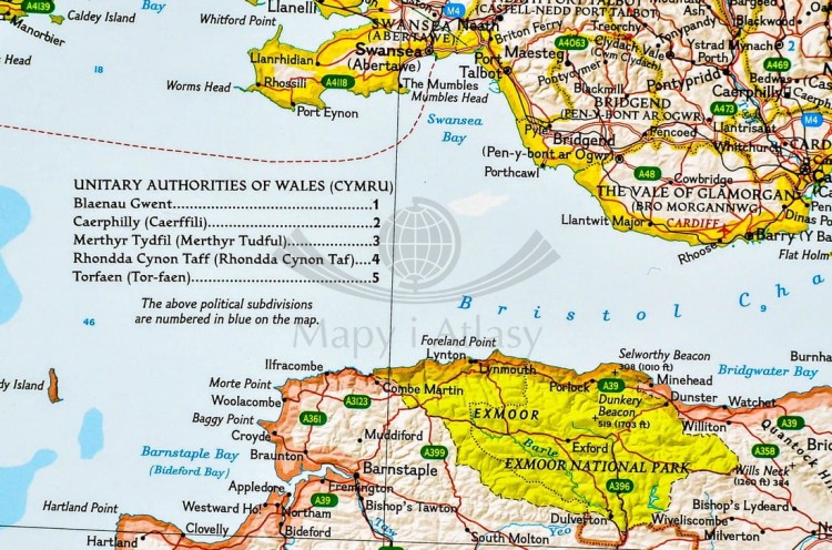 Anglia i Walia 1:868 420. Mapa ścienna wydawnictwa National Geographic. Fragment 4