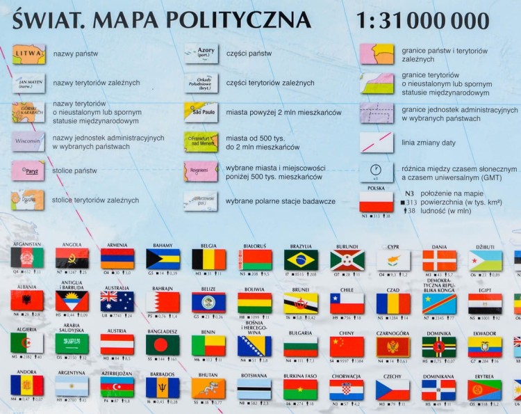 Świat. Dwustronna, laminowana mapa składana. Polityczna i krajobrazowa (fizyczna) XXL. Wydawnictwo ExpressMap. Fragment 5